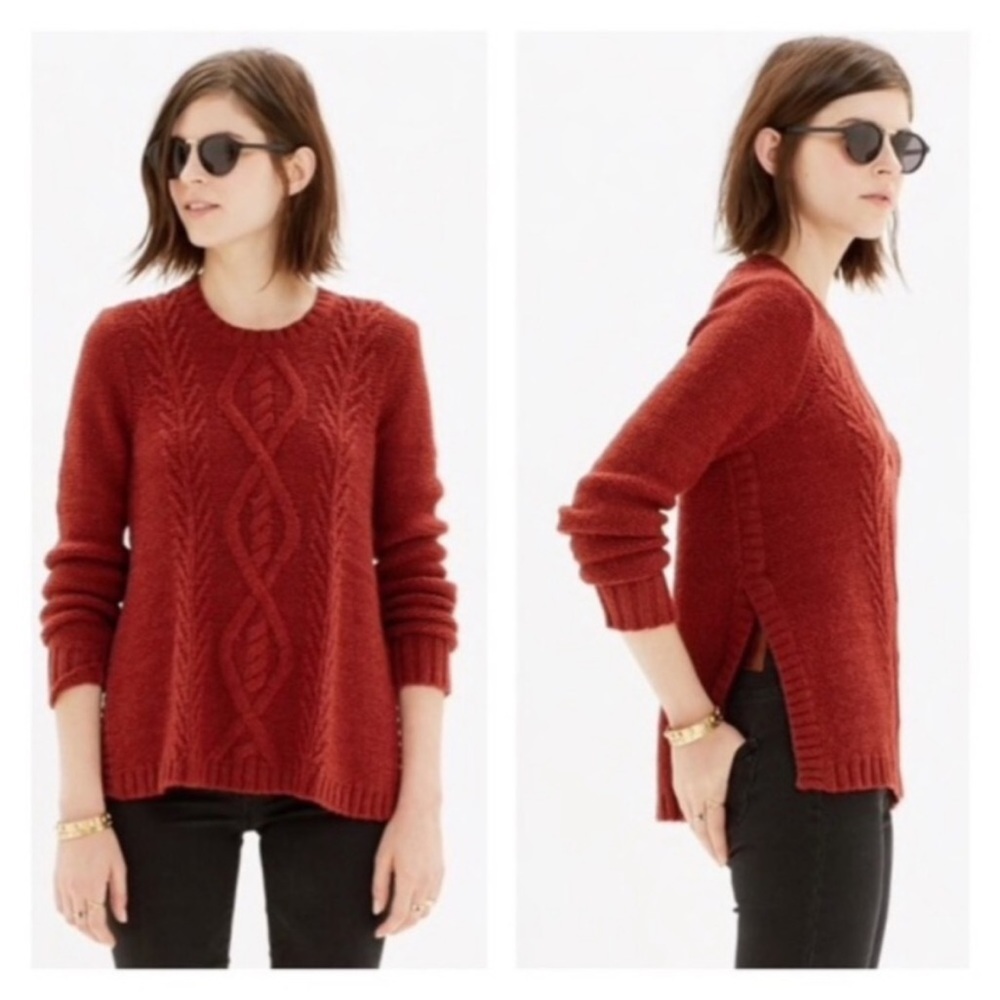 Madewell Firelight Red Cable Knit Sweater Wool Alpaca Women’s Sz Medium